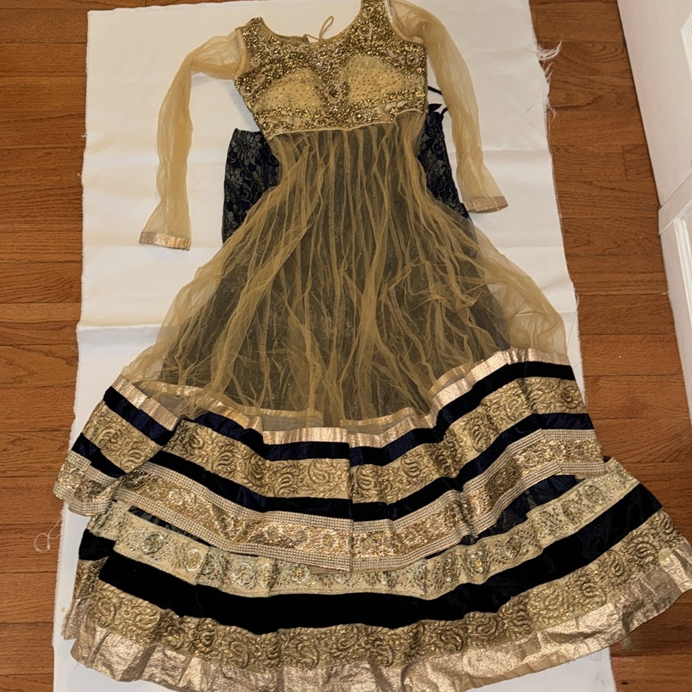 Navy blue and gold lehenga set